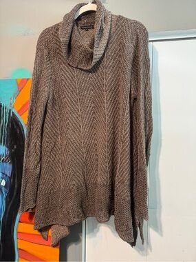 Jeanne Pierre Brown 100% Cotton Cowl Neck Asymmetrical Sharkbite Hem Sweater XL